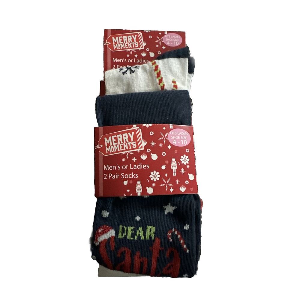 Holiday Novelty Socks‎ Merry Moments Ladies 2 Pair Size 4-10 Dear Santa NWT